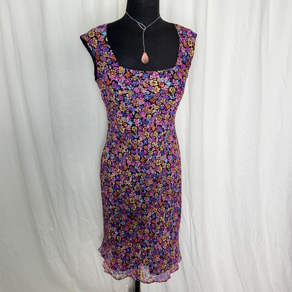 Jones New York 100% Silk Floral Dress Size 4 Whimsy Goth 90s